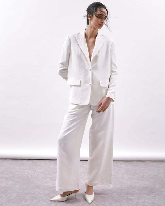 Blazer Blanc en Lin et Viscose Monaco