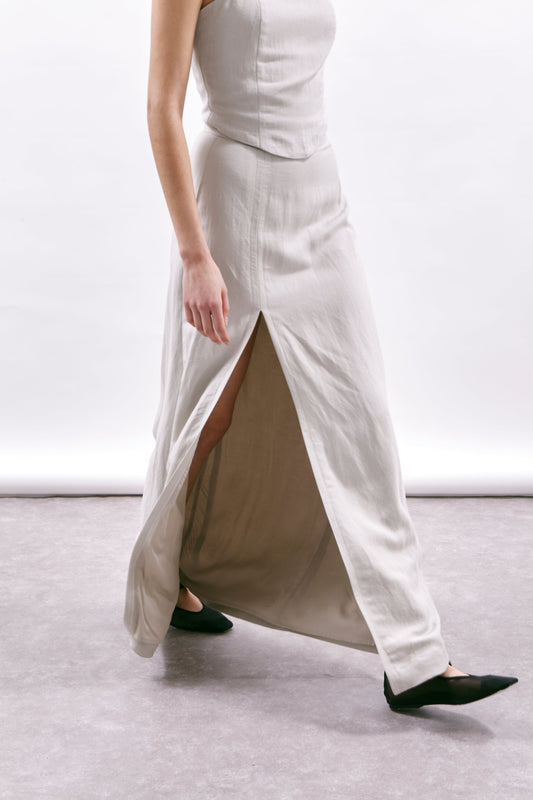 Grey Linen and Viscose Slit Maxi Skirt Amalfi