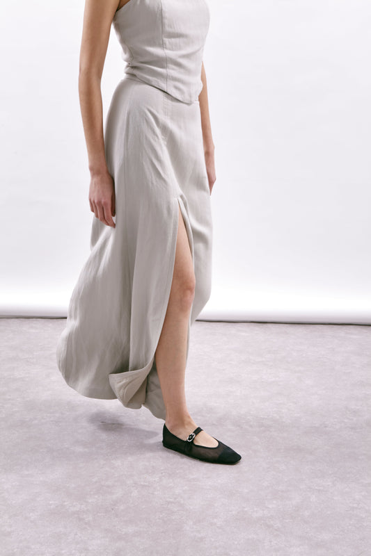 Grey Linen and Viscose Slit Maxi Skirt Amalfi