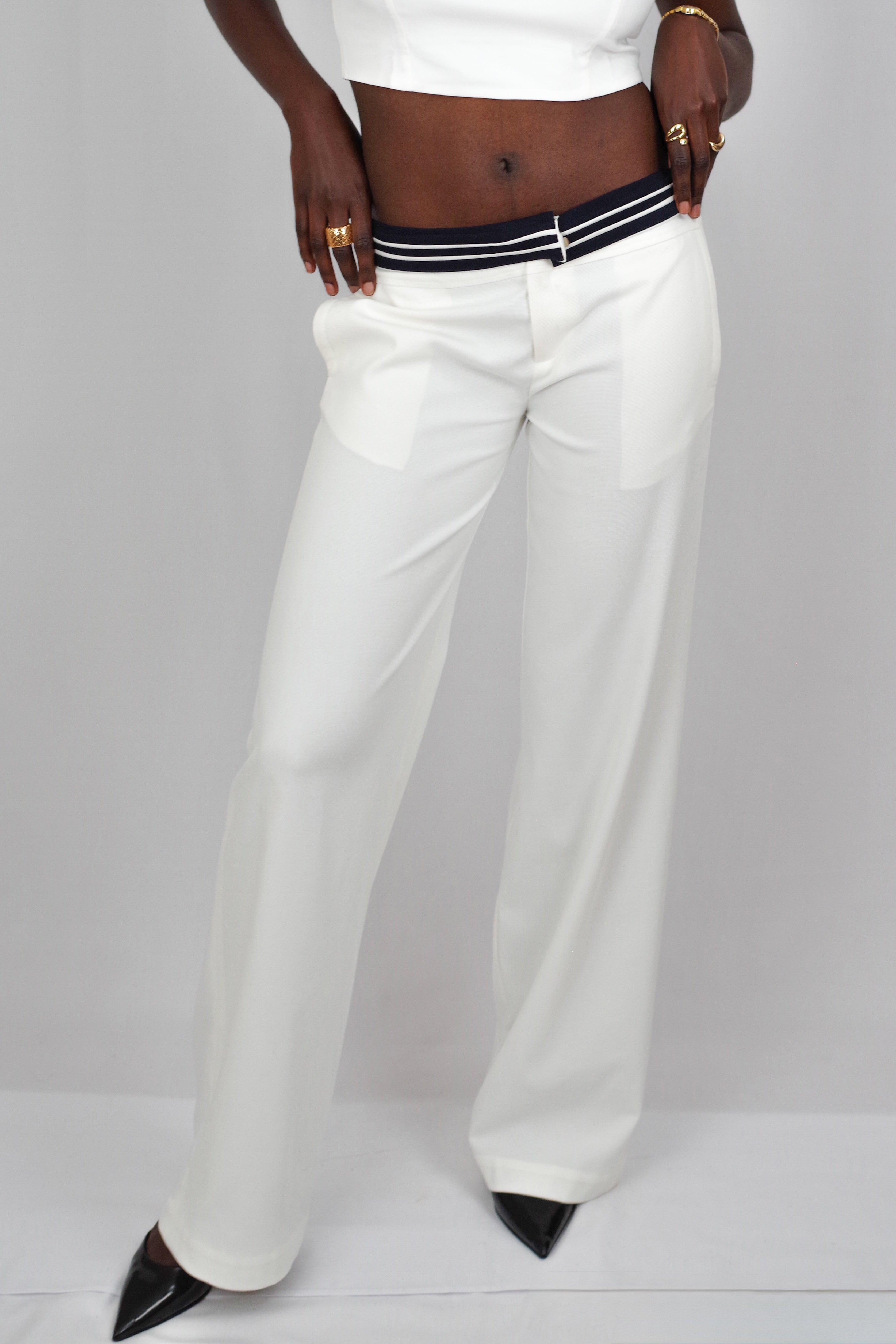 Ivone Women's Straight-Leg White Pants – Convertible Waist