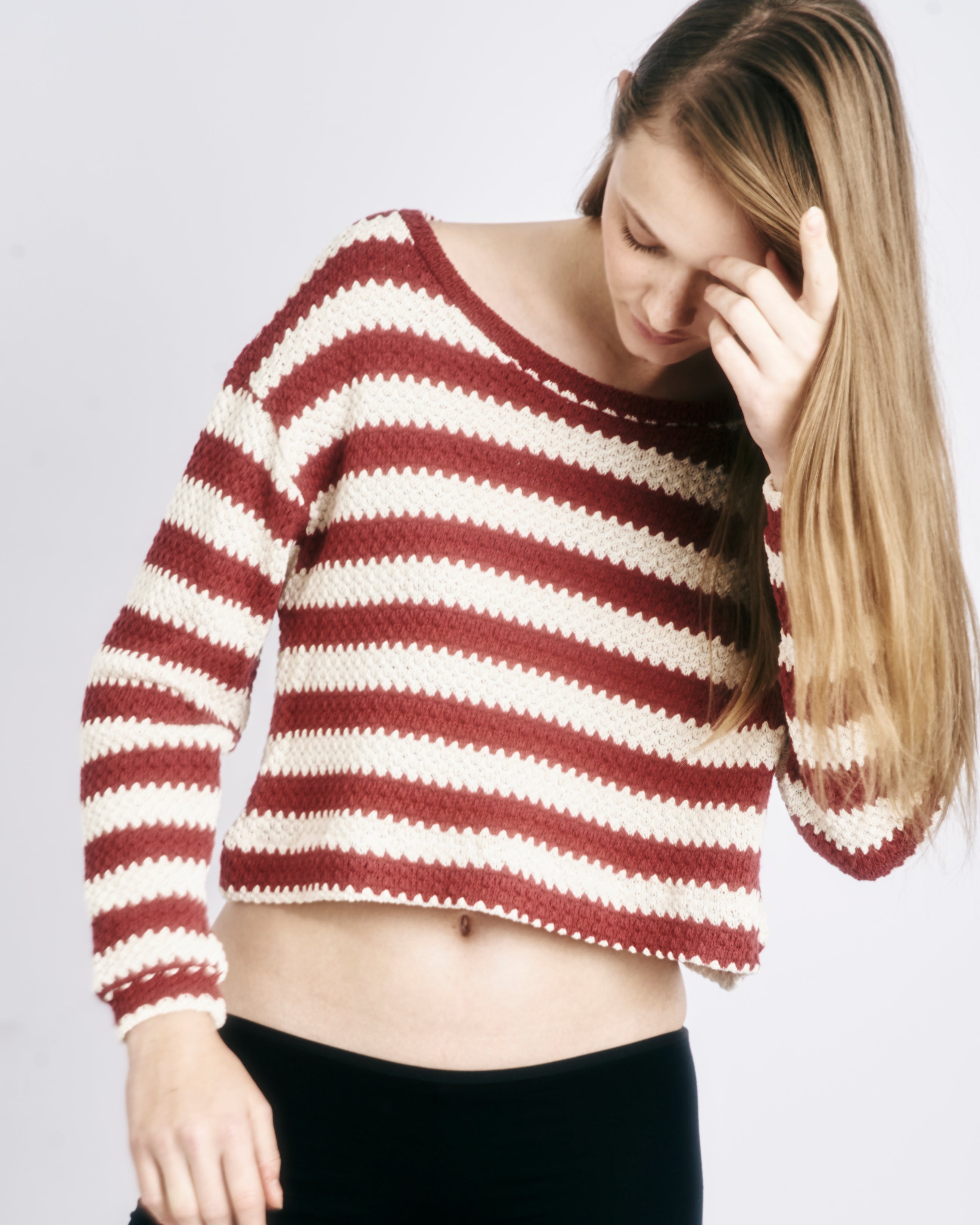 Red and White Striped Knit Blouse Laura