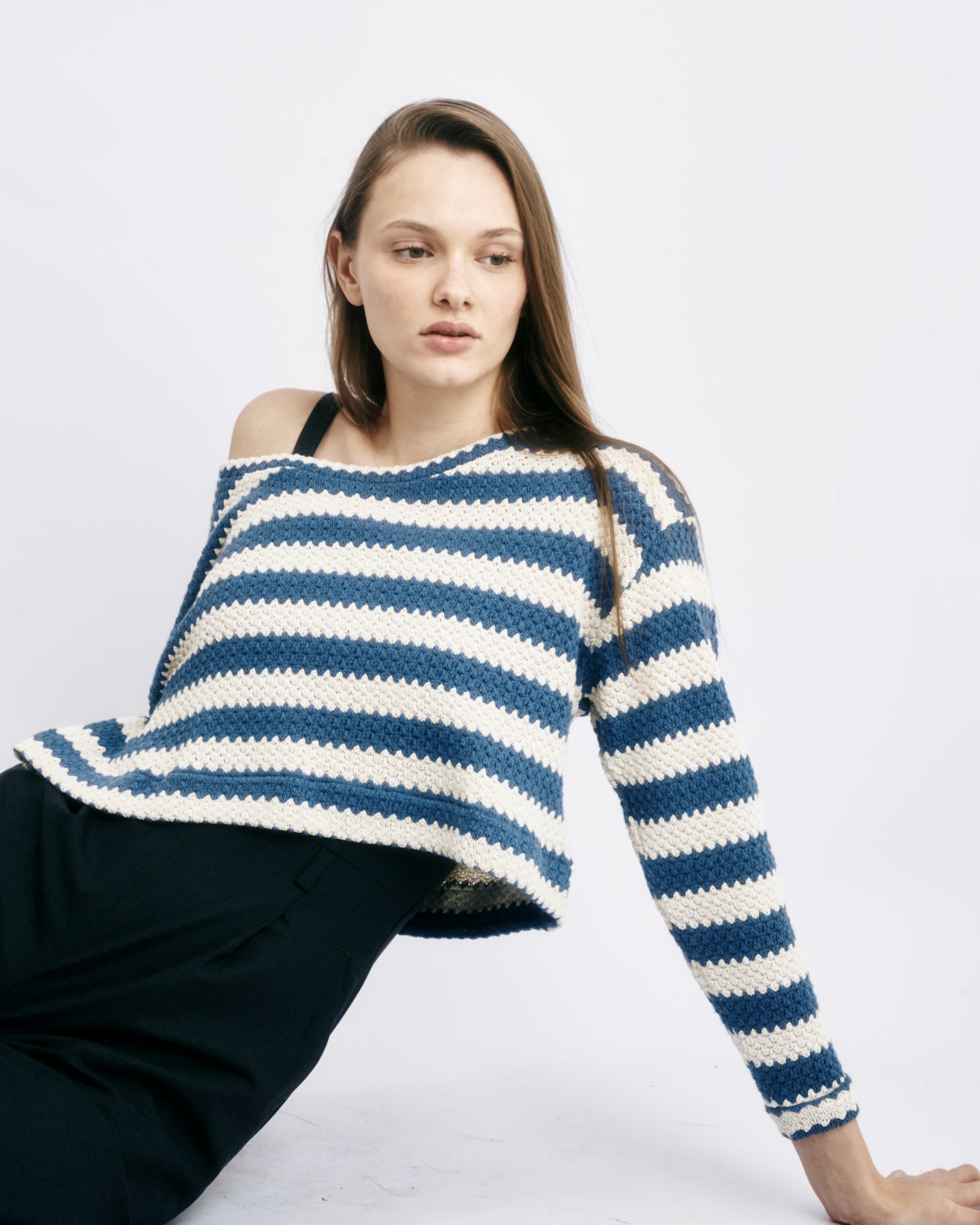 Blue and White Striped Knit Blouse Laura